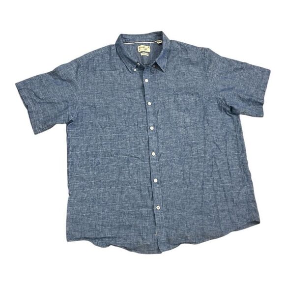 Weatherproof Vintage Men XXL Short Sleeve Washable Linen Cotto Button Shirt Blue - Picture 2 of 13